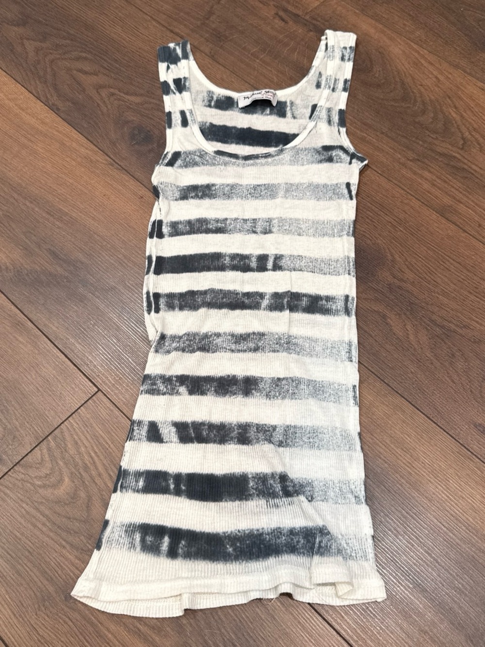 Michael Stars Striped Ribbed Tank in White and Gray/Dark Blue